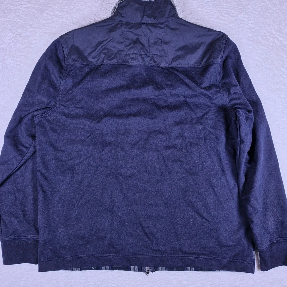 Banana Republic Mixed Media Men XL Navy Wool Nylon Plaid Sherpa L/S Full Zip
